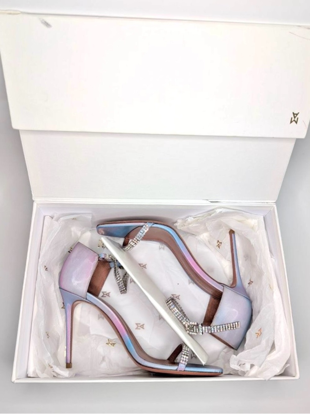 NWT Amina Muaddi Ursina Crystal Heels Sandals Rainbow IT 38 NIB Authentic - Picture 14 of 16